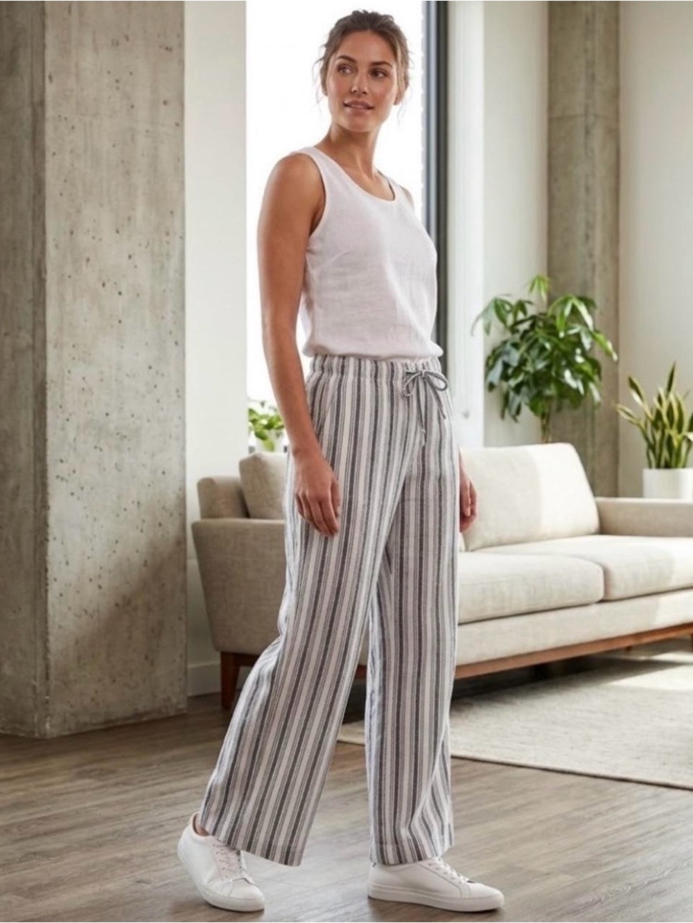Navy and White Striped Pants